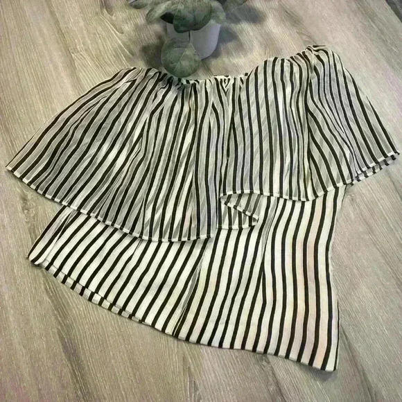 Doncaster Collection Striped Silk One shoulder top 6 - Picture 1 of 5